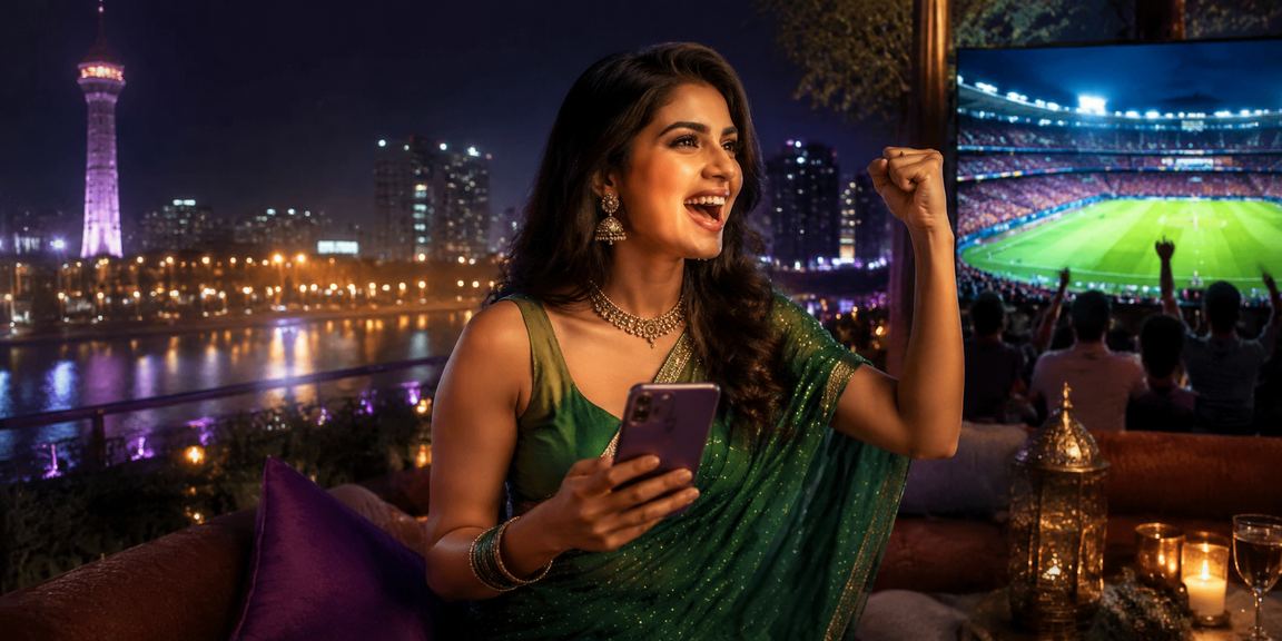 Mobile payment use by woman in Ahmedabad riverfront